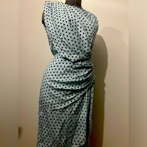 Women’s small vintage light blue and black polka dots dress